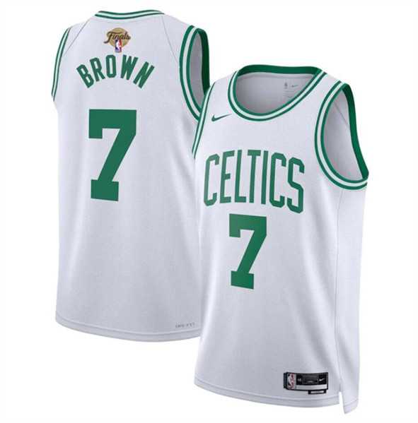 Men%27s Boston Celtics #7 Jaylen Brown White 2024 Finals Association Edition Stitched Basketball Jersey Dzhi